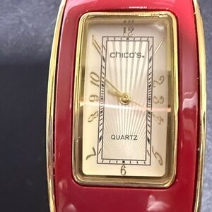 Chico's Vibrant  Cheerful Red and  Christmas Gold Women's  Bracelet Watch